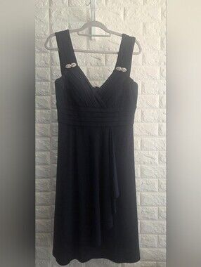 R&M Richards Navy Sleeveless V-Neck Cocktail Dress with Jeweled Straps